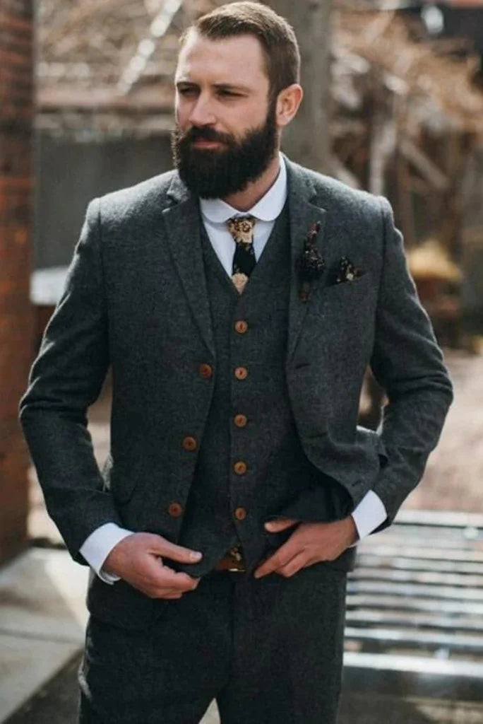 Men's Dark Grey Tweed Suit for wedding groomsmen Suit 3 Piece Suit Gift For men Slim Fit Suit wedding suit for Groom, men Wear Suit