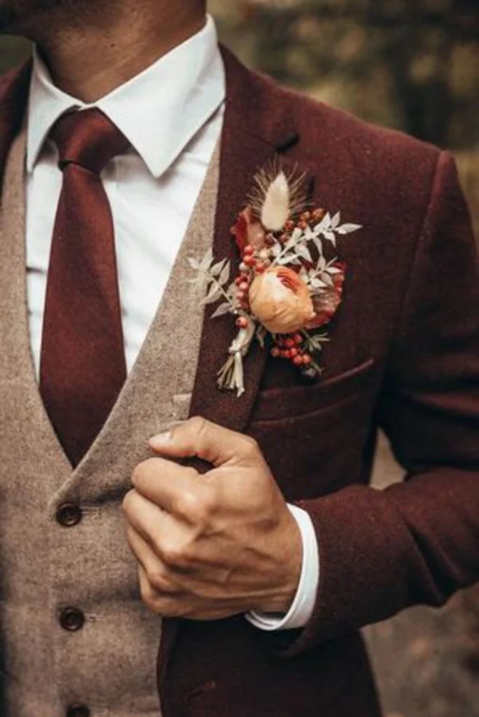 Maroon tweed suit for winter events
