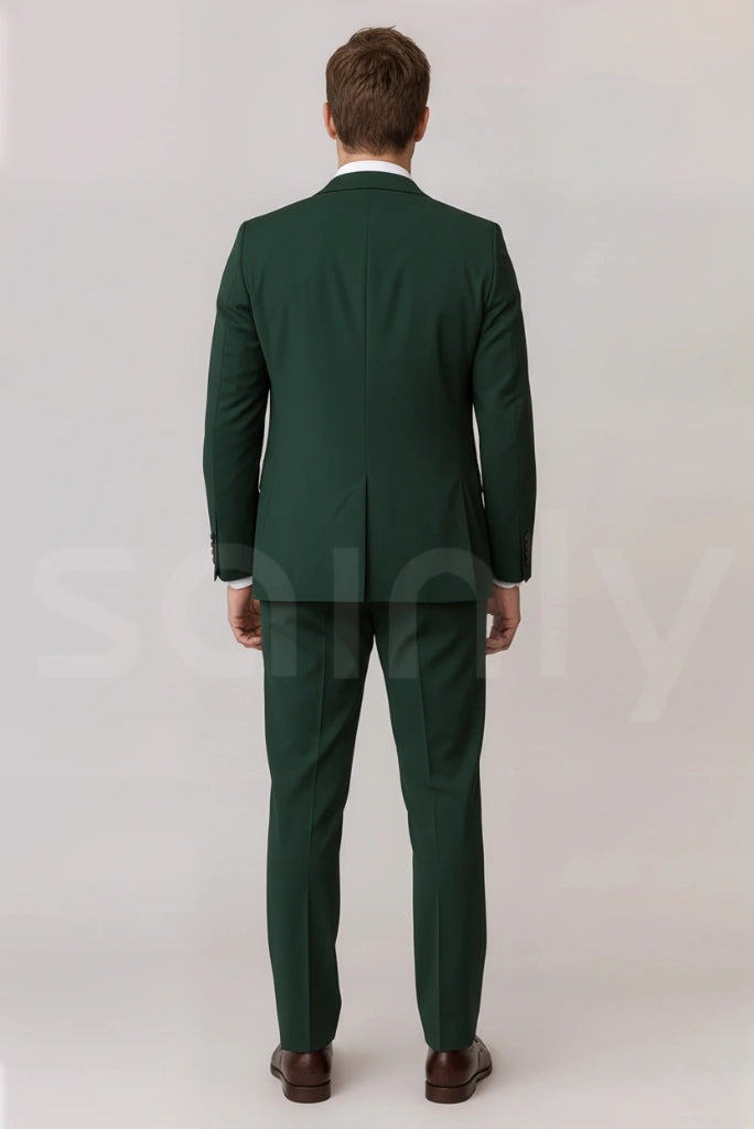 Men emerald green coat pant set with vest for party and reception wear-back
