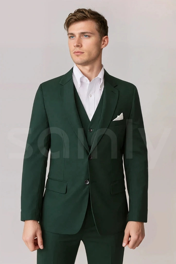 Sophisticated emerald green three piece suit for men formal occasions-front