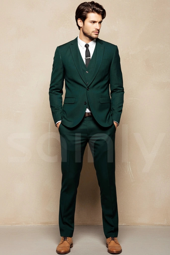 Men emerald green three piece suit-front