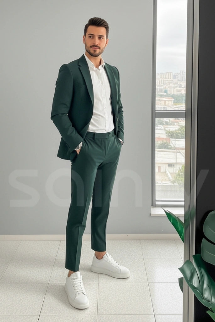 Stylish teal green men’s suit-side