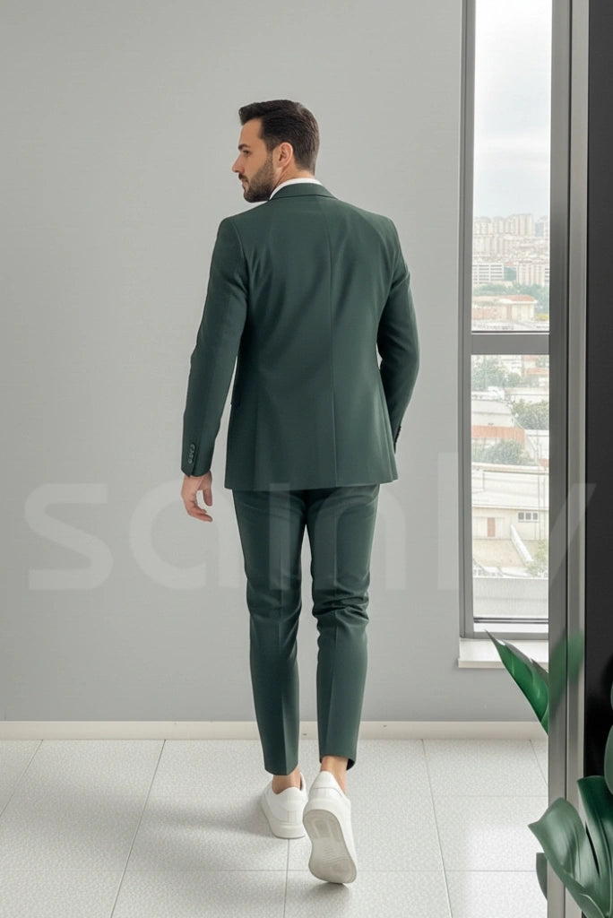 Teal green suit for men-back