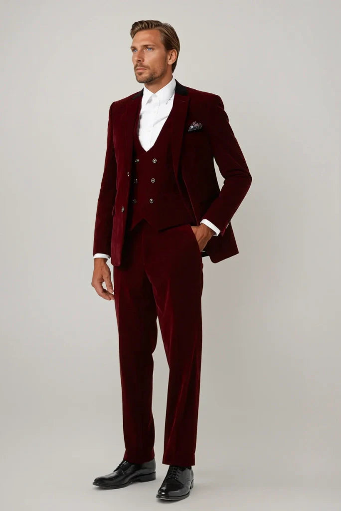 Wine velvet suit for men 