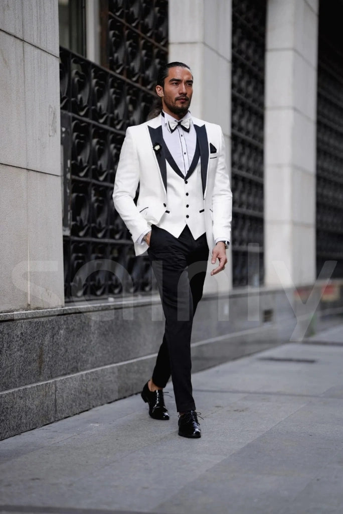 White and black formal suit for men-front