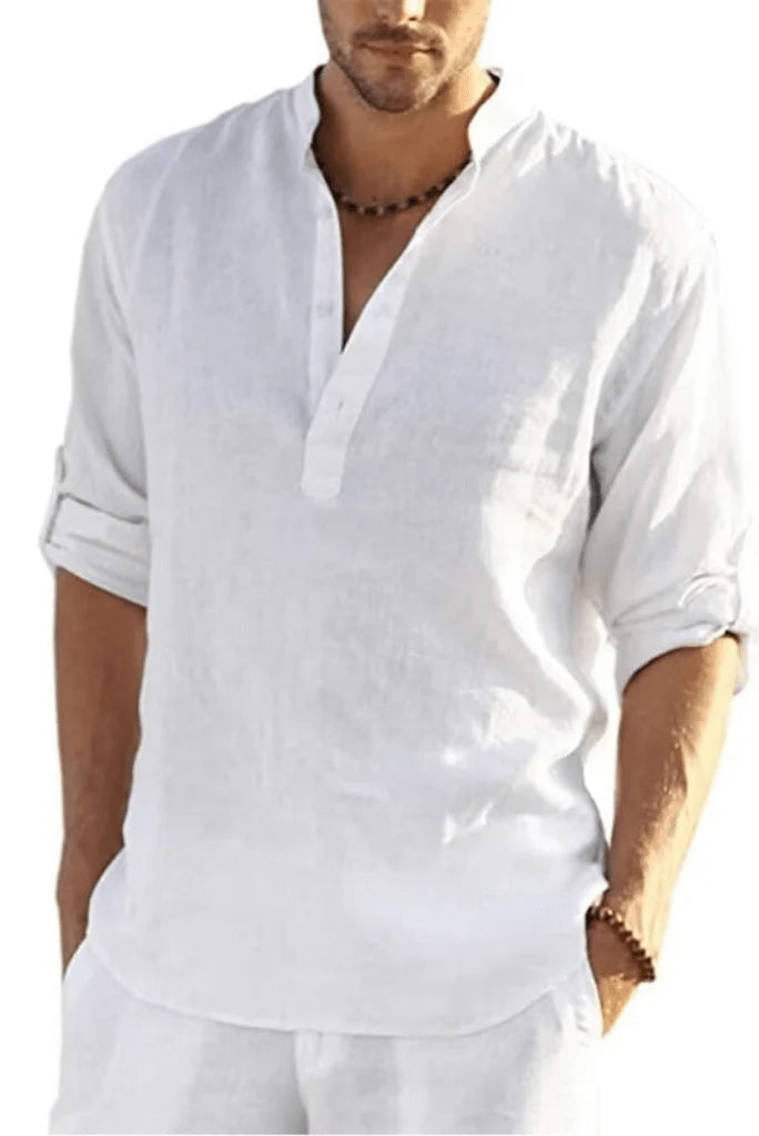 Men Cotton Linen White Shirt-Front
