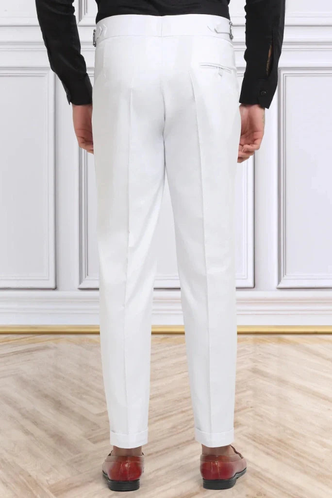 Men White High Waist Gurkha Pants-Back