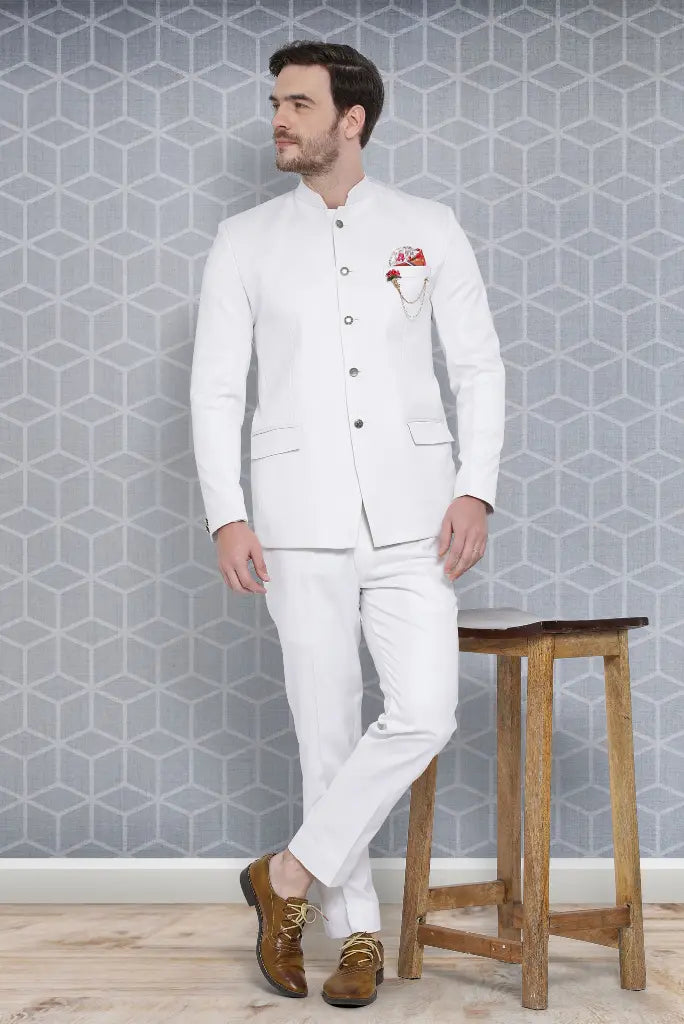 Men white jodhpuri suit for festive wear-front
