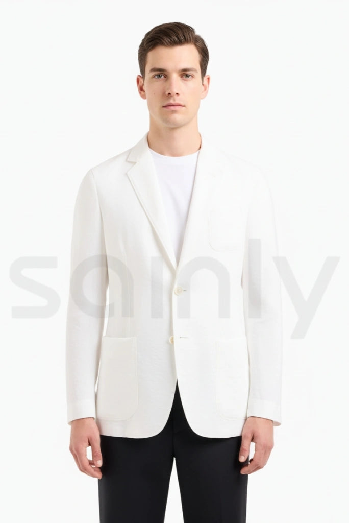 Men’s white linen blazer for beach weddings