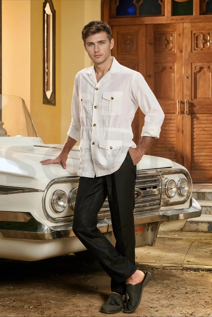 Durable men’s linen hunting shirt for adventure wear-side