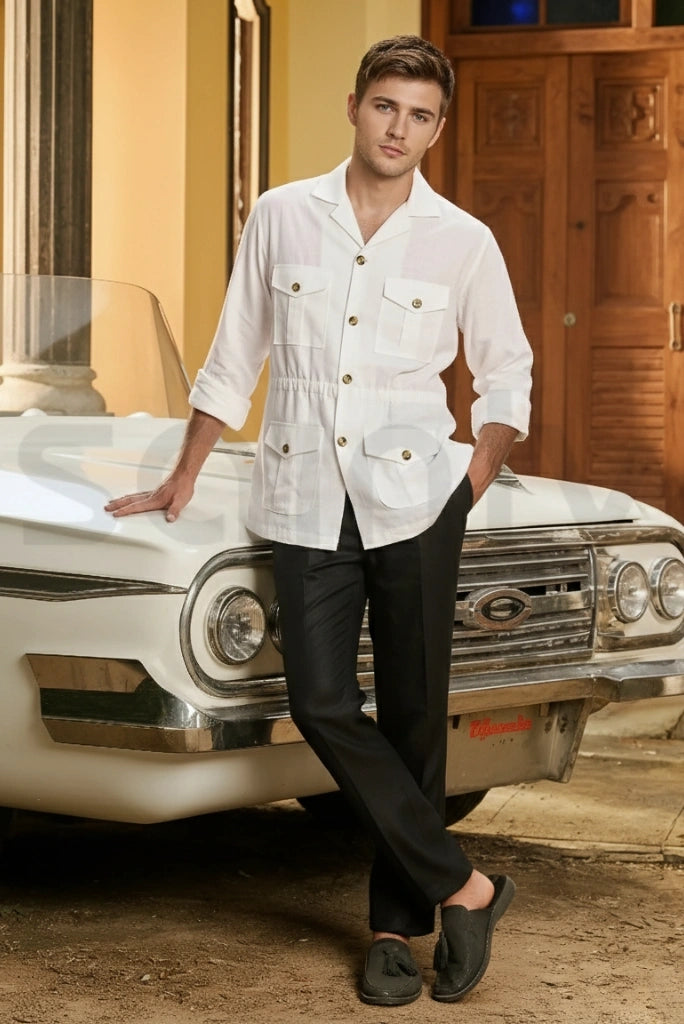 Lightweight linen hunting shirt for travel wear-front