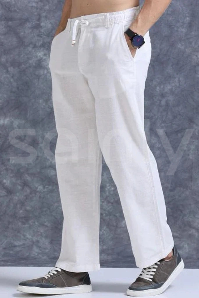 Men’s premium white linen trousers for special occasions-side