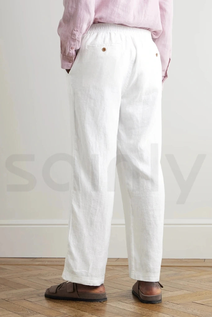 Men’s casual white linen trouser for brunch look-back