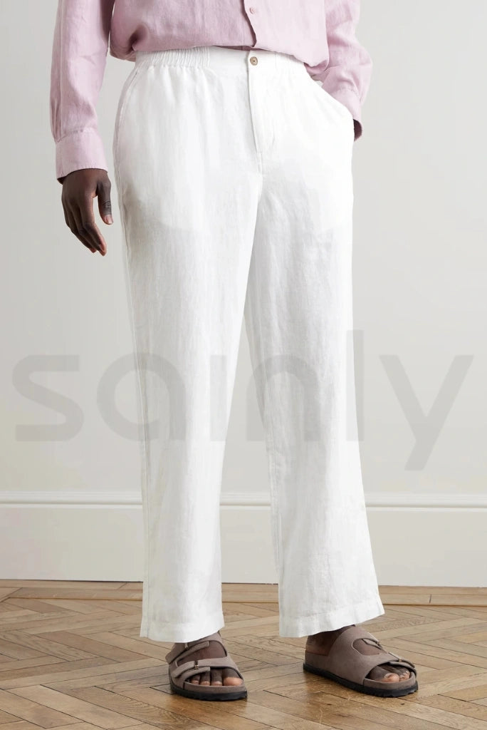 Lightweight white linen pant for men – beach outfit-side