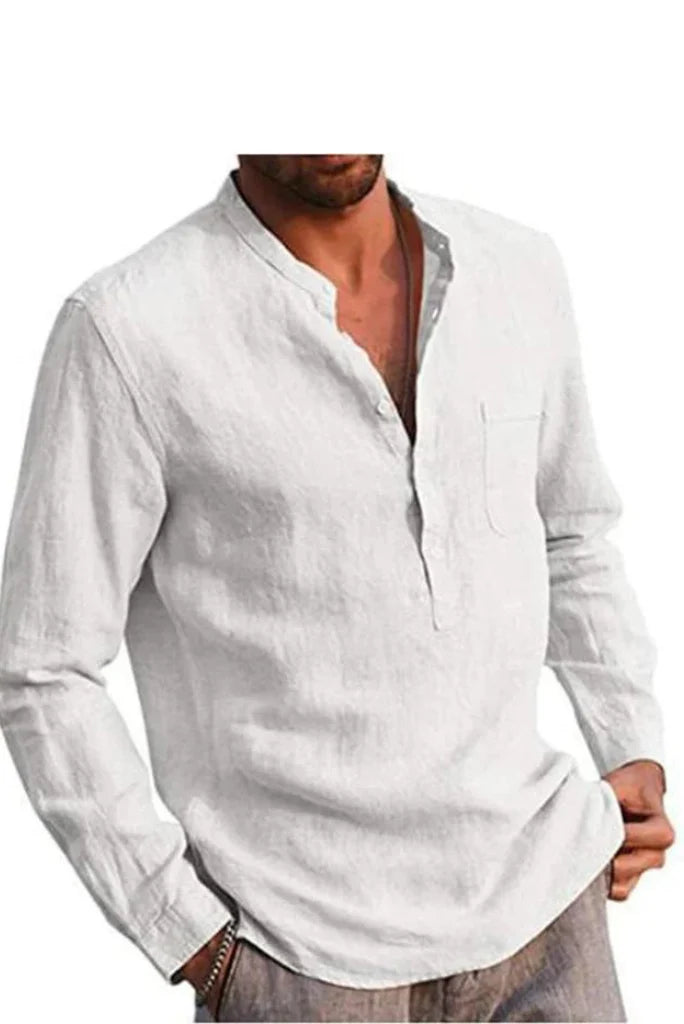 Men White Casual Linen Shirt -Front