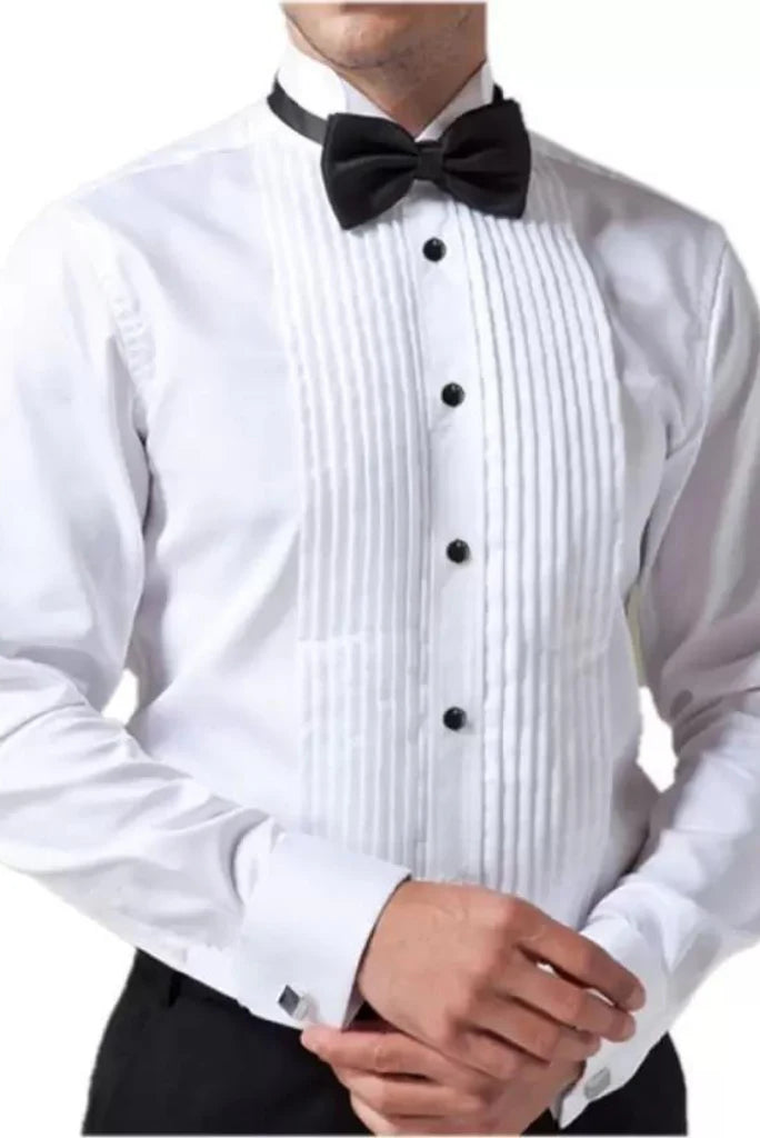 Men white tuxedo dress shirt-Front
