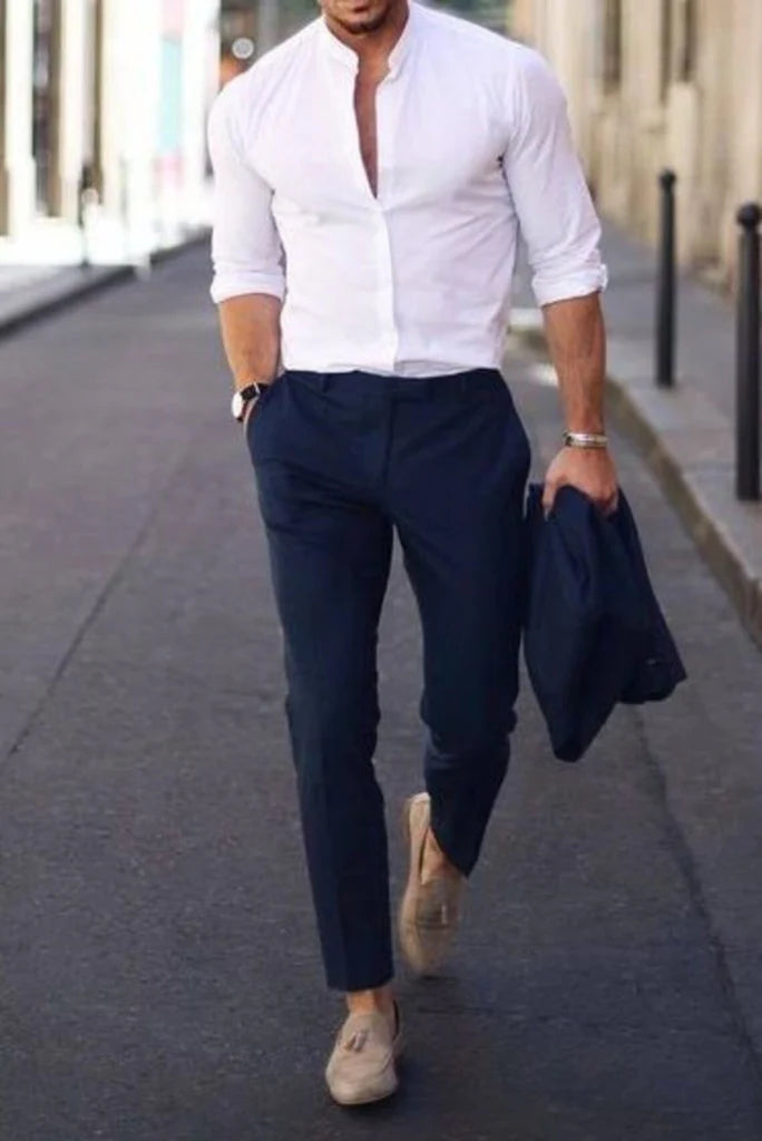 Men White Shirt and Blue Pant Set-Front