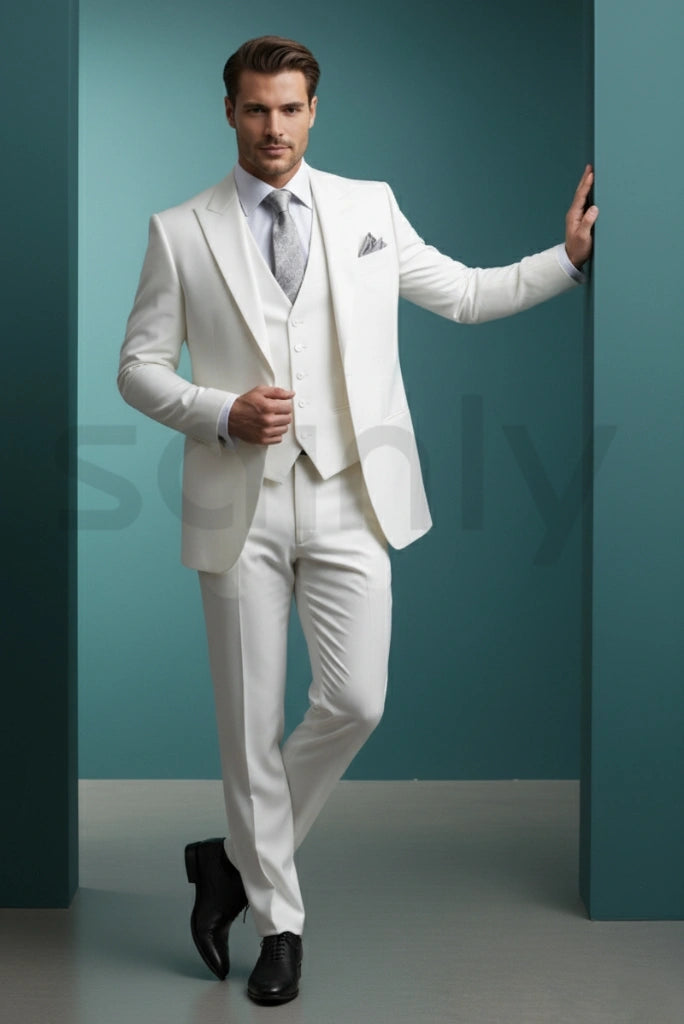 Classic white tuxedo suit with unique detail-side