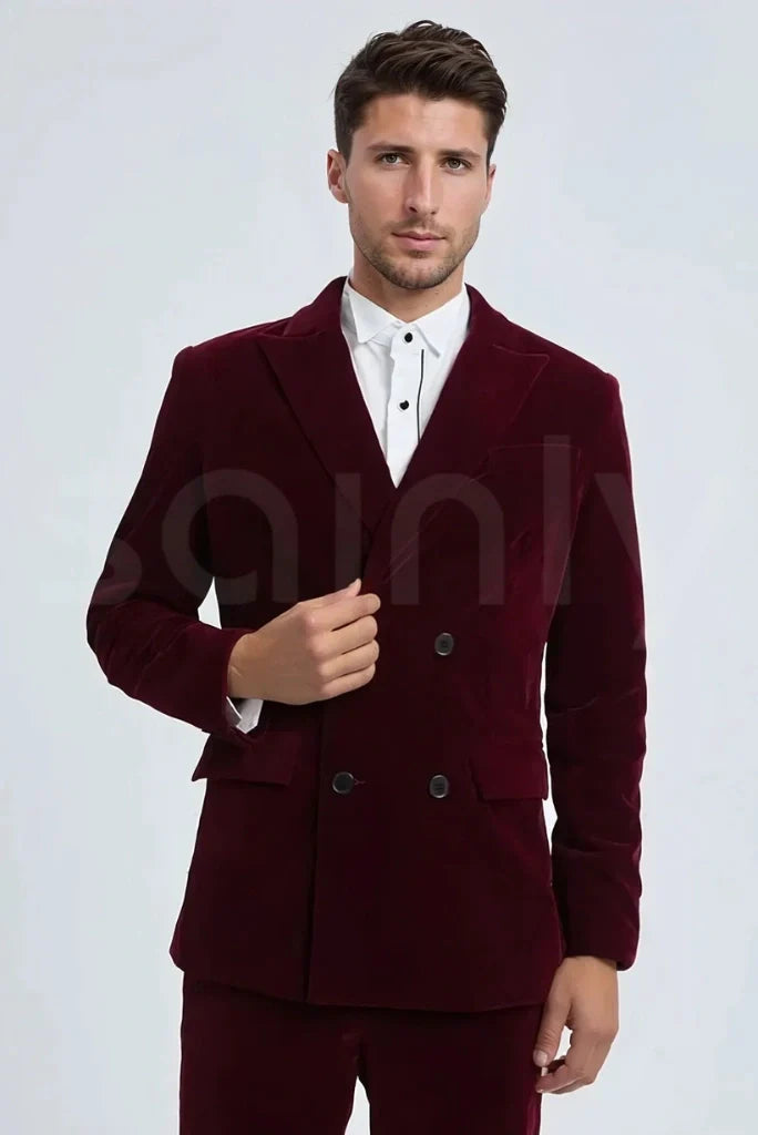 Men wearing velvet suit with blazer and trouser