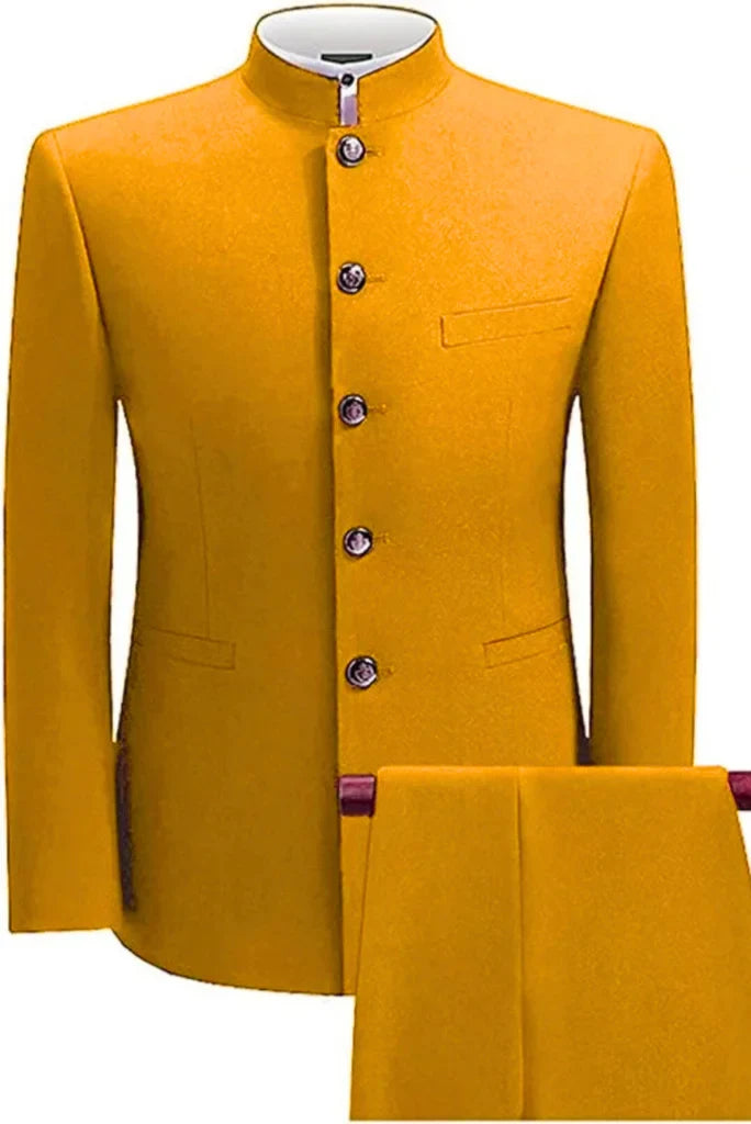 Men YellowTwo Piece Bandhagal Suit-Front