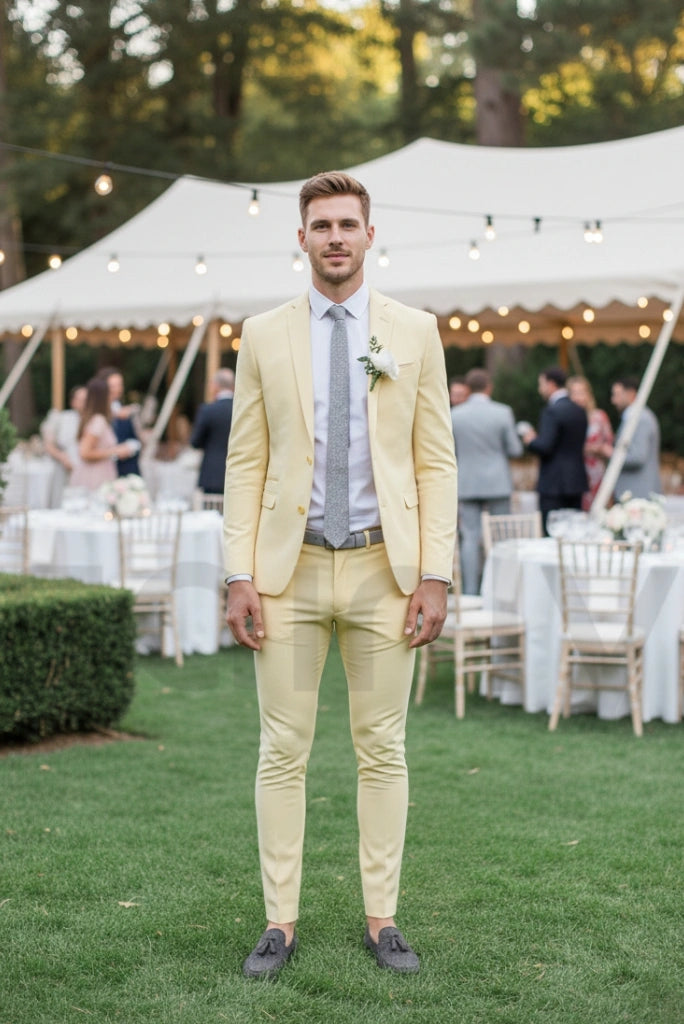 Stylish men yellow blazer and trousers set-front