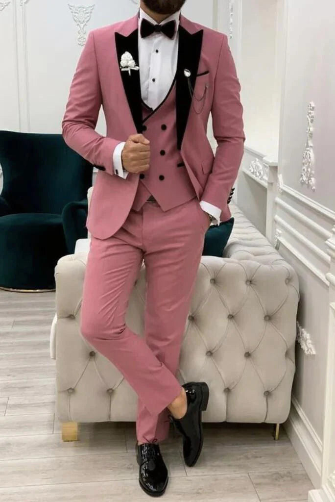 Men peach 3 piece suit-front