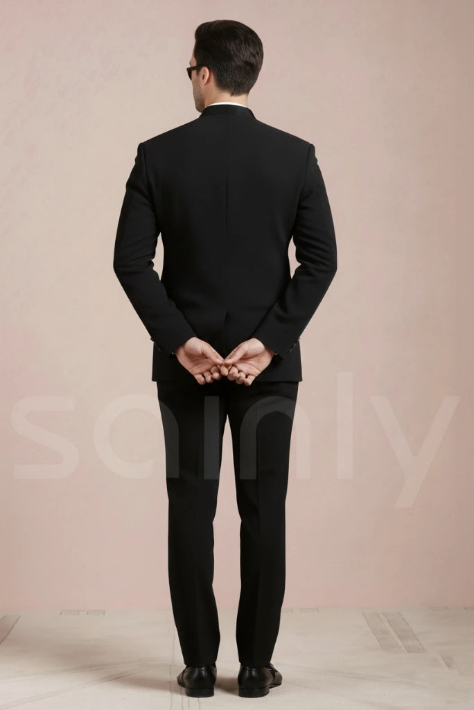 Elegant black Jodhpuri bandhgala suit for festive gatherings