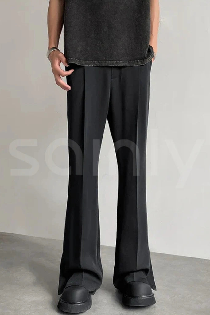 men’s black bootcut trousers – perfect for formal office wear and special occasions-front