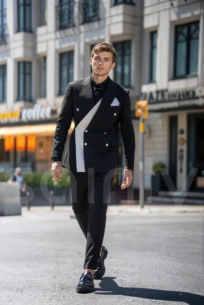 Luxury bespoke black designer suit for special events-Front