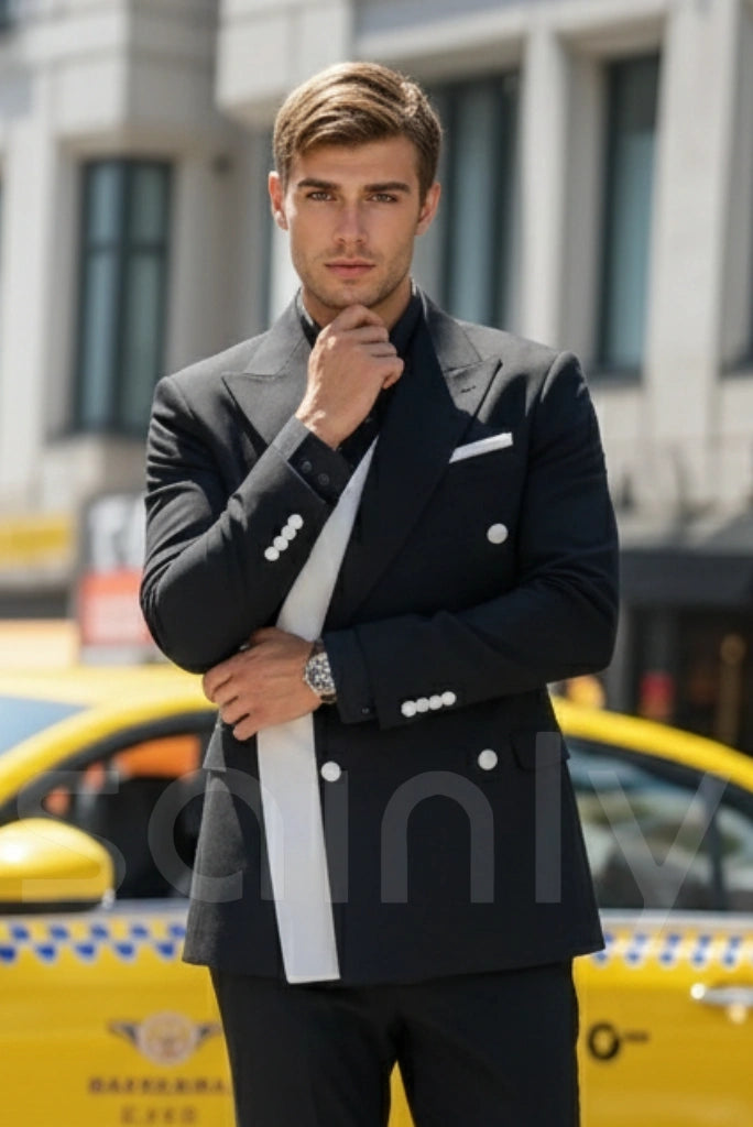 Premium designer black suit for groom wear-Front