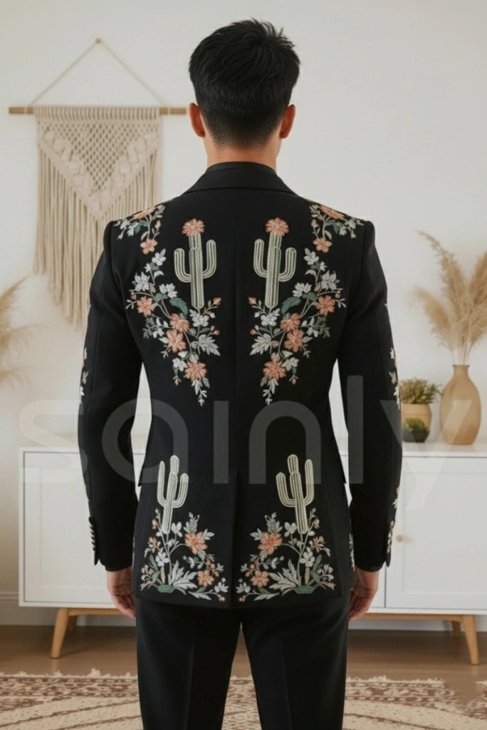 Luxury black suit with embroidery work for parties-back