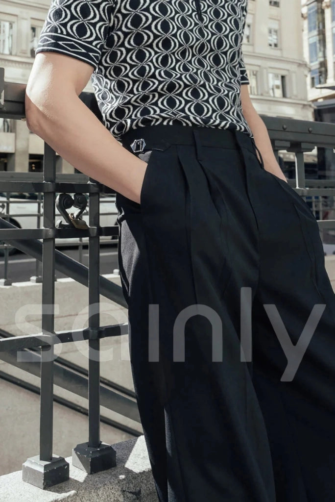 Men black tailored high waisted bootcut trousers