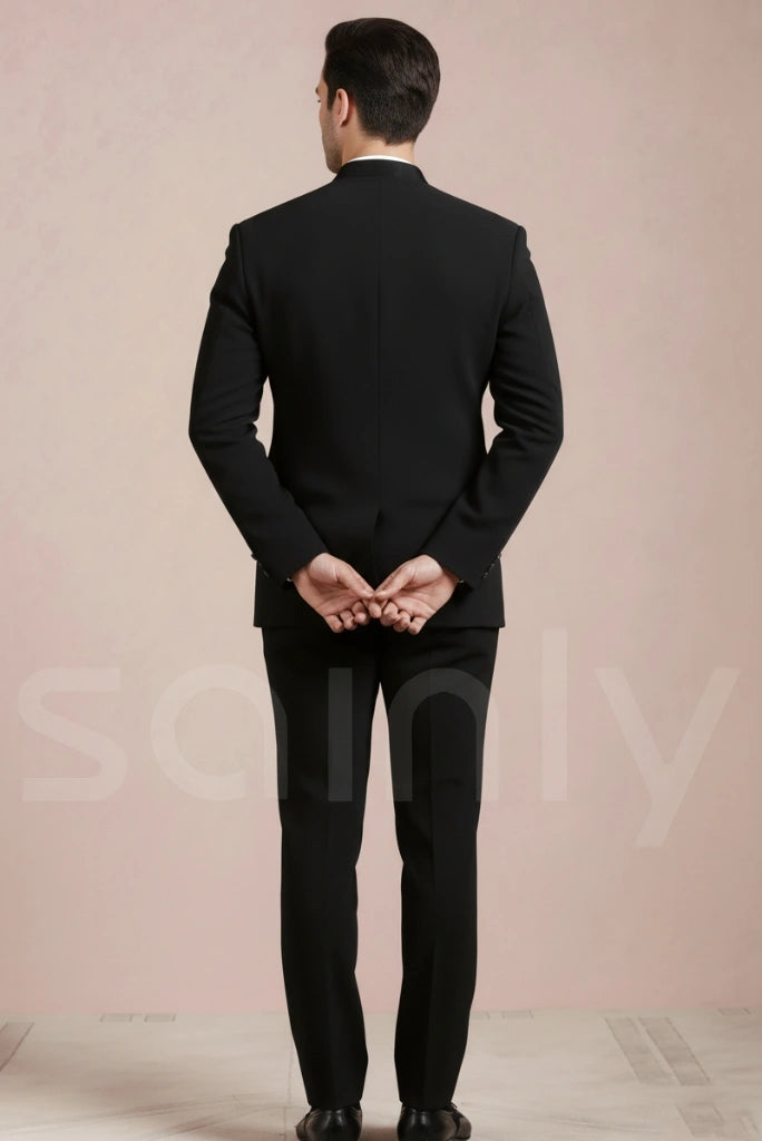 Elegant black jodhpuri embroidery outfit for cultural events-back