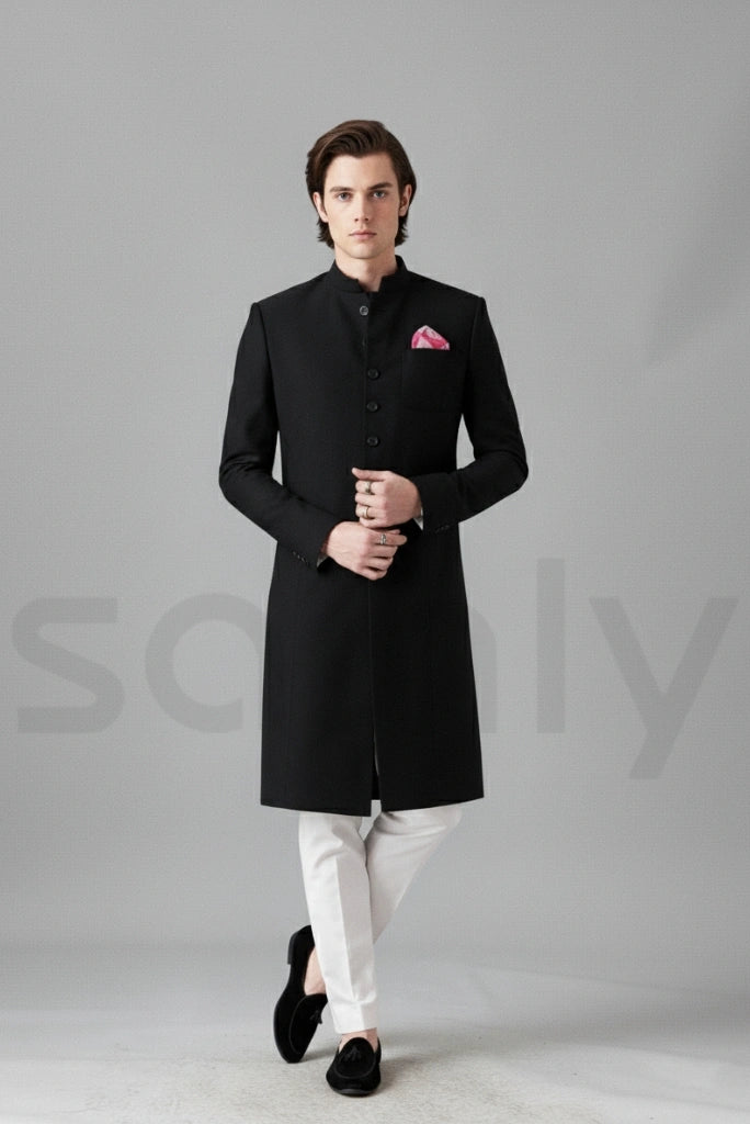 Luxury black sherwani outfit for groom wedding wear