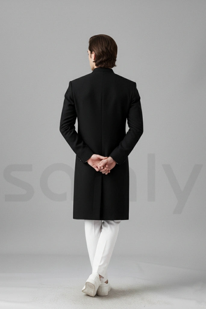 Elegant black sherwani attire for royal receptions