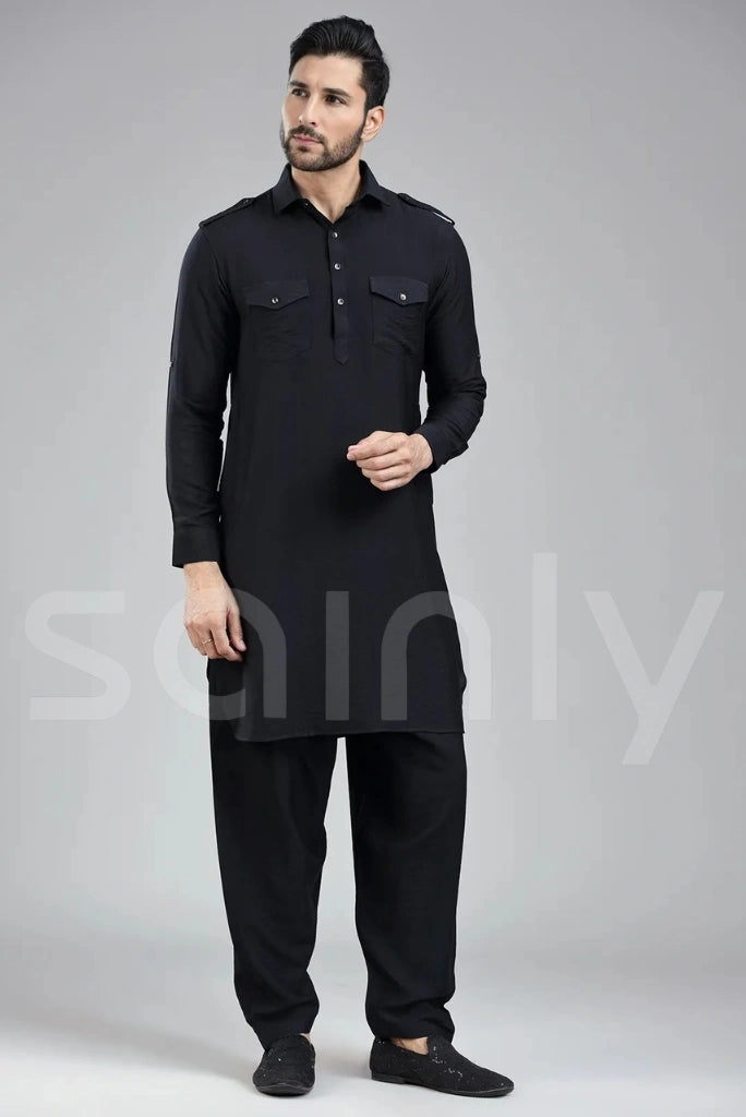 Modern men’s festive suit in black