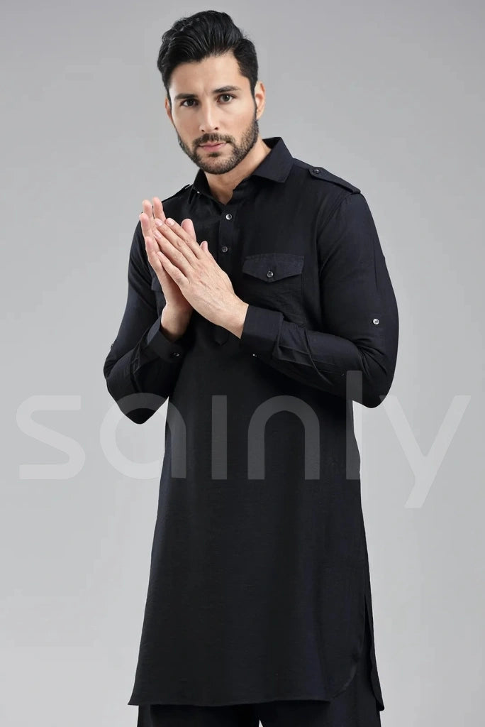 Black men’s kurta ensemble perfect for festive occasions