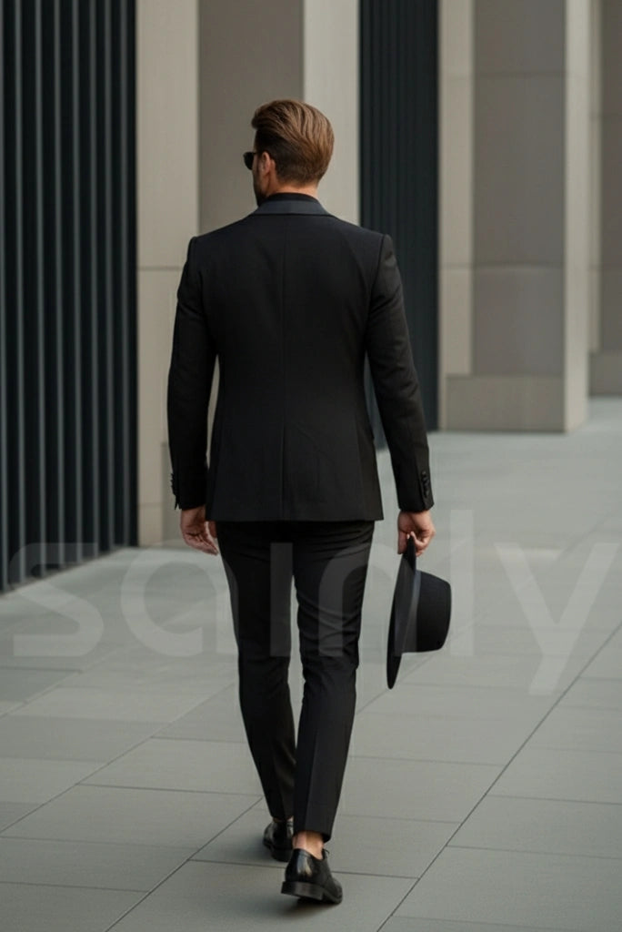 Royal black suit for engagement ceremony-back