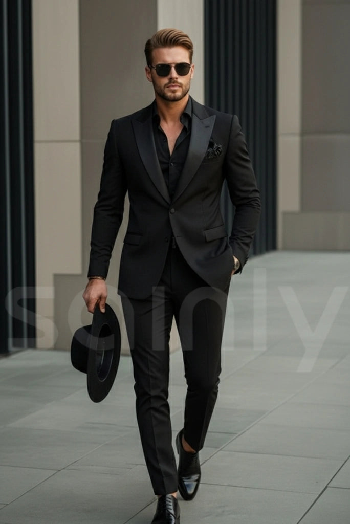 Modern men’s black suit for office wear-front