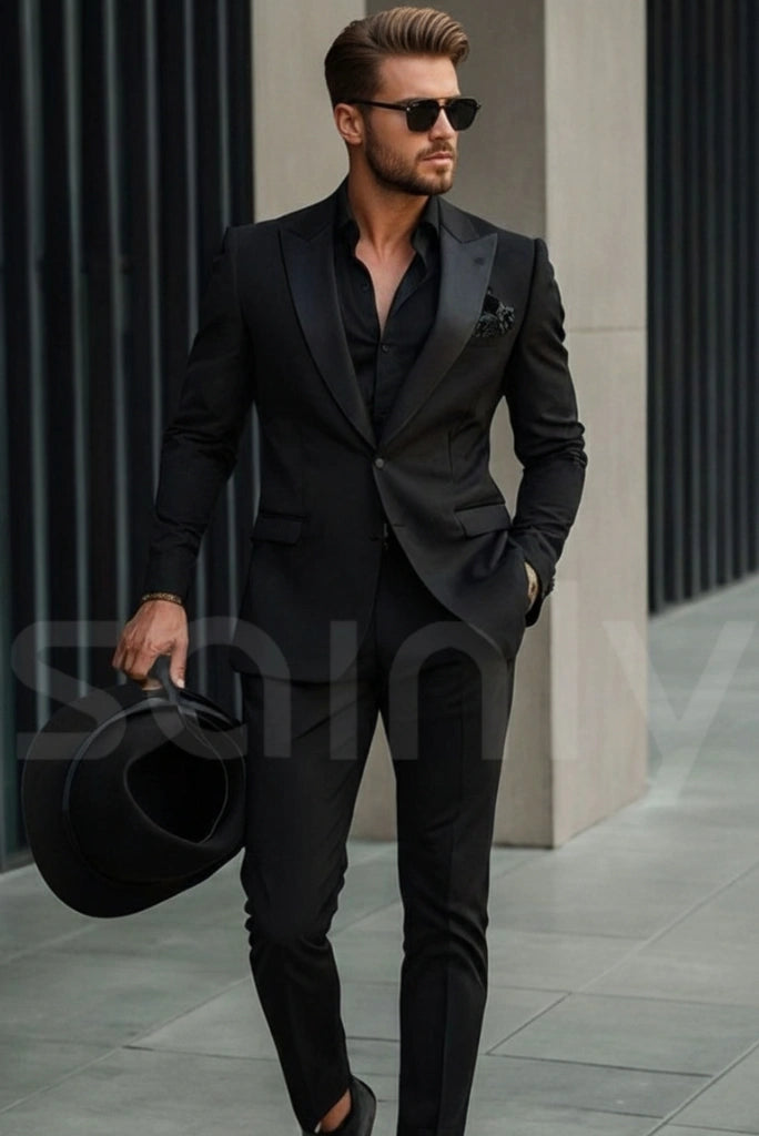 Luxury black single breasted suit for special occasions-front