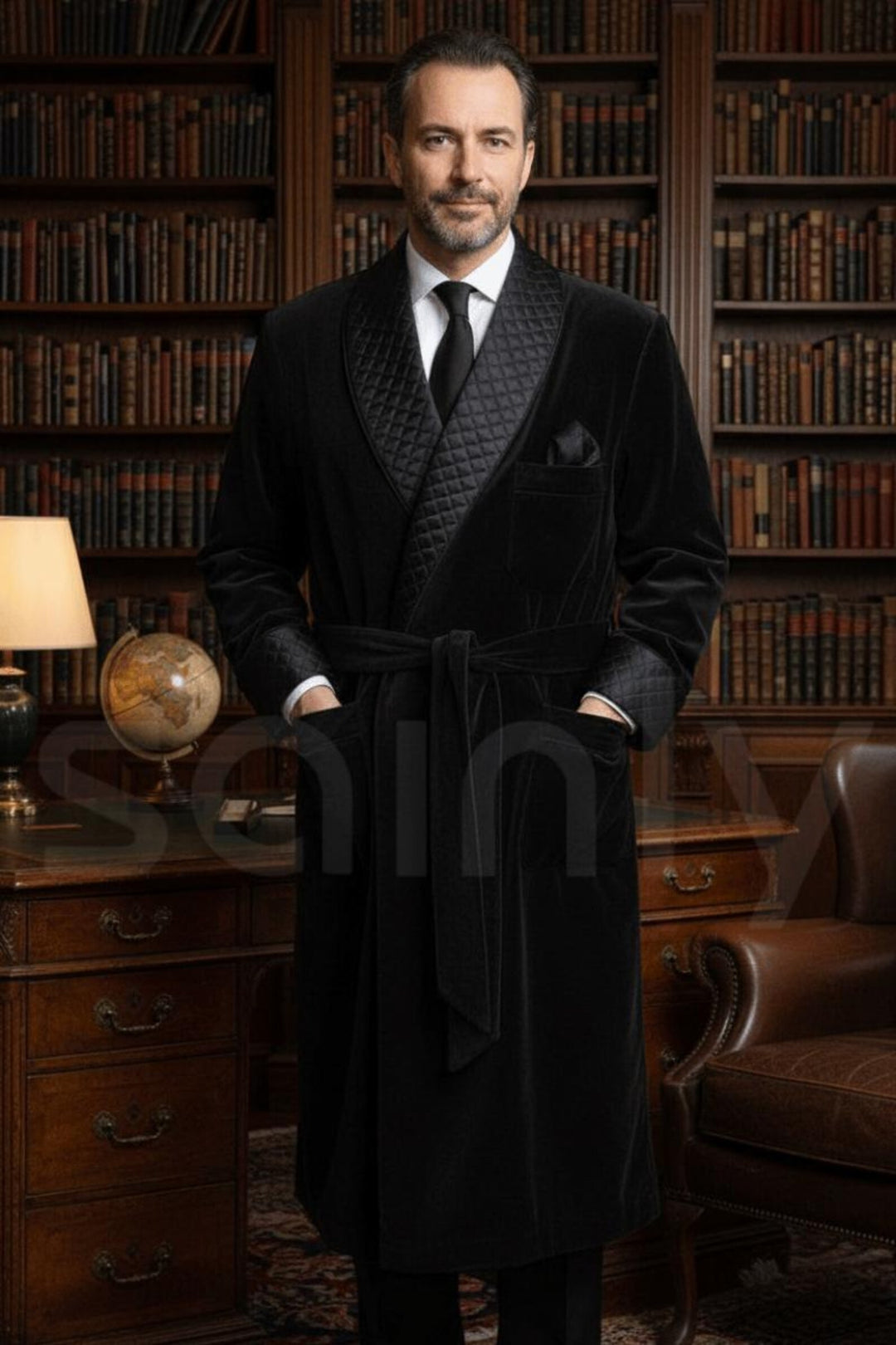 Men’s black velvet smoking jacket luxury evening wear