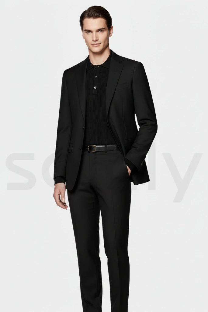 Men’s tailored black suit for corporate events-side