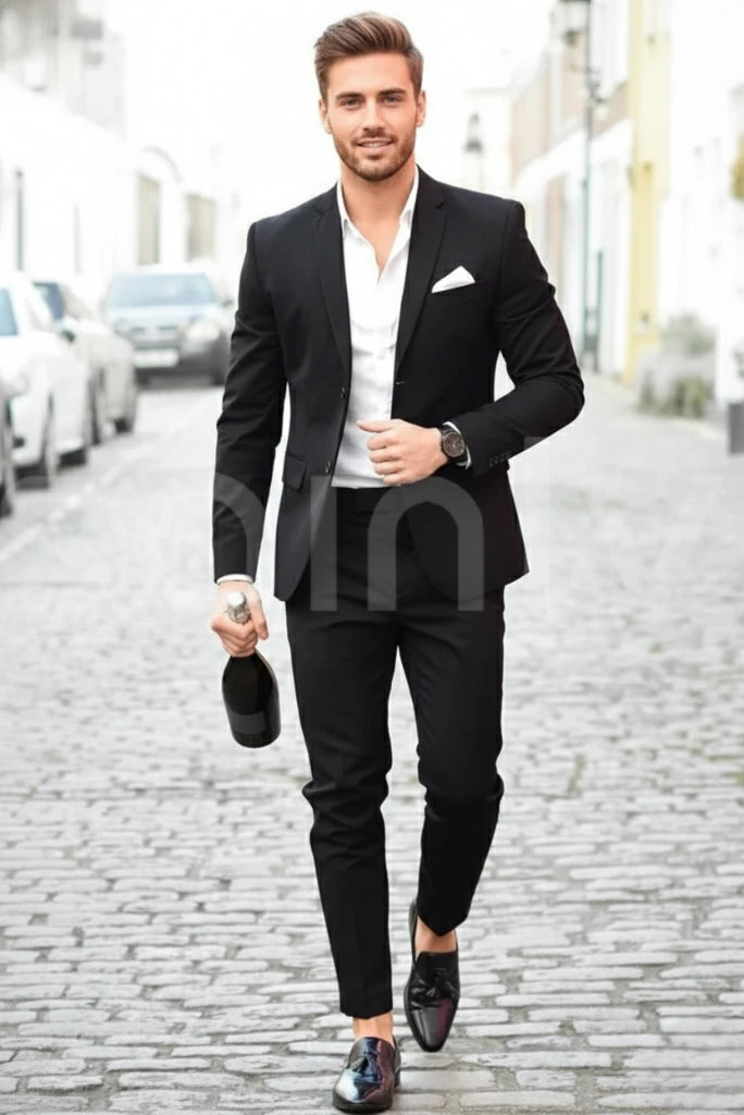 Men’s black two-piece formal suit (Front)