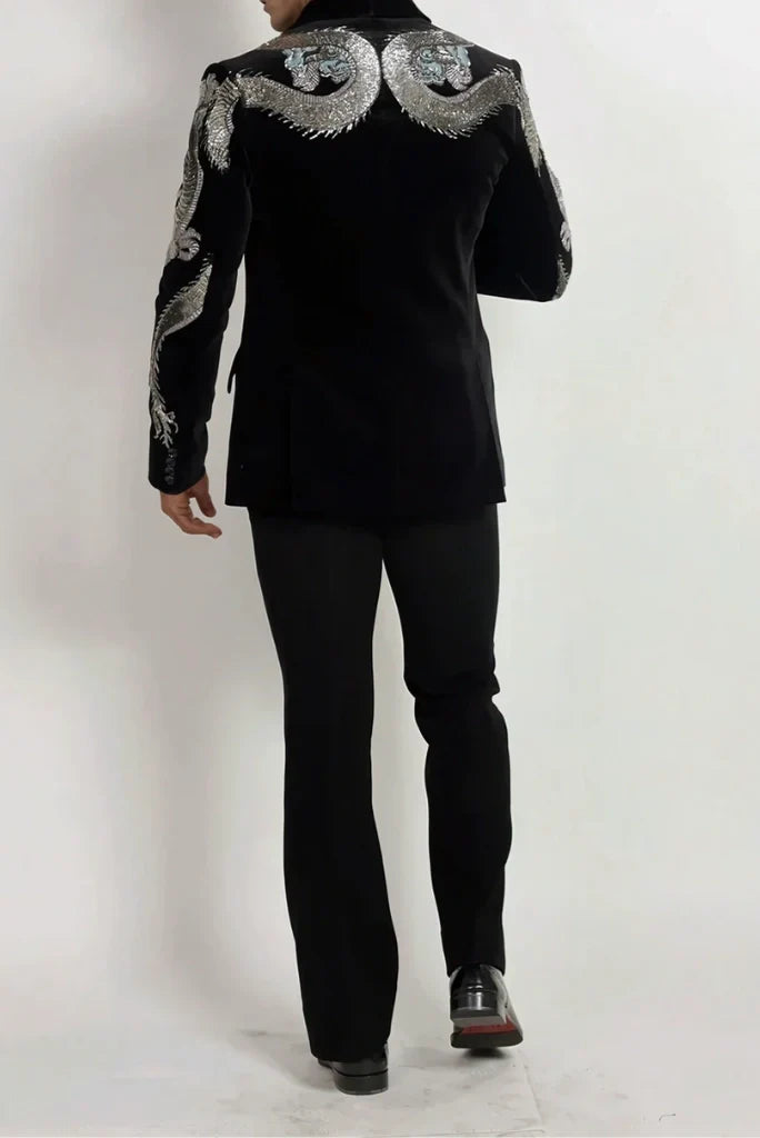 Premium velvet embroidery suit for men-back