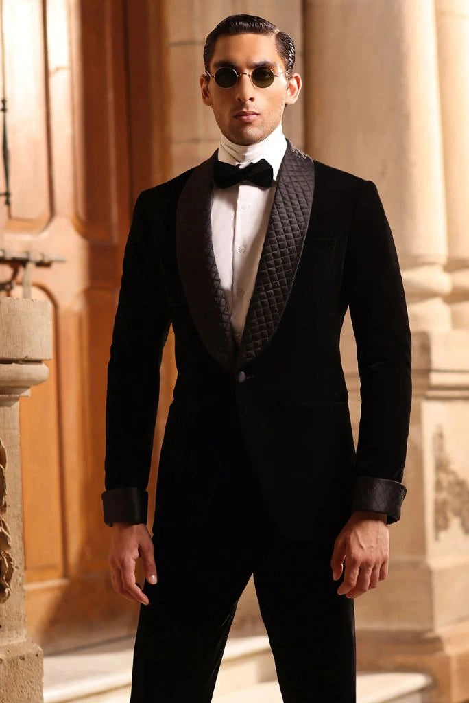 Black velvet tuxedo suit for men-front