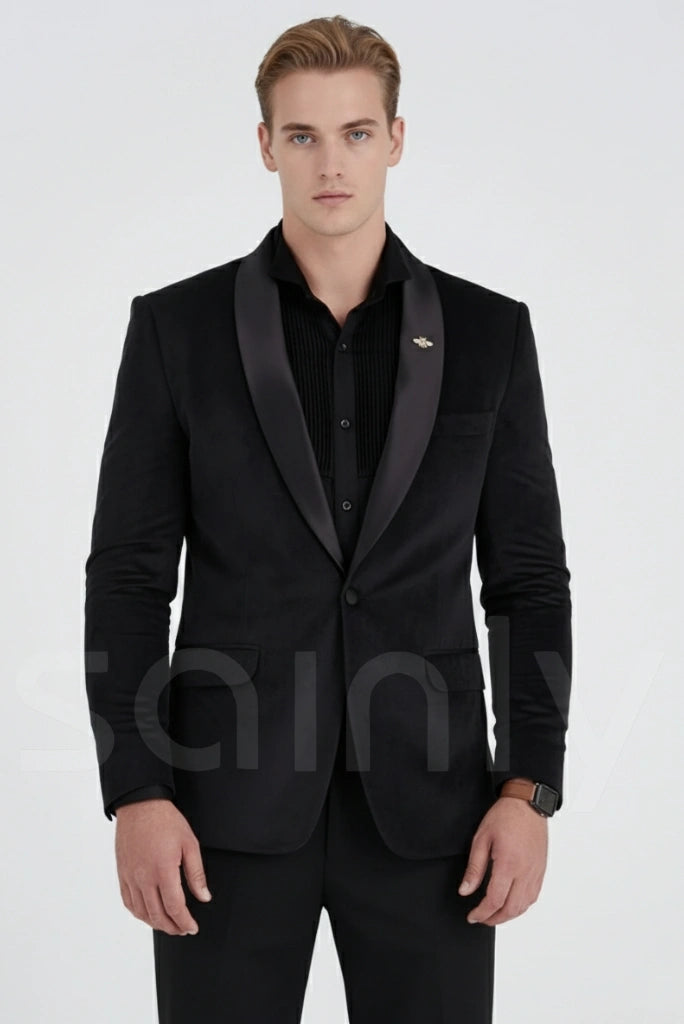 Men’s velvet two piece suit for luxury evening wear-front