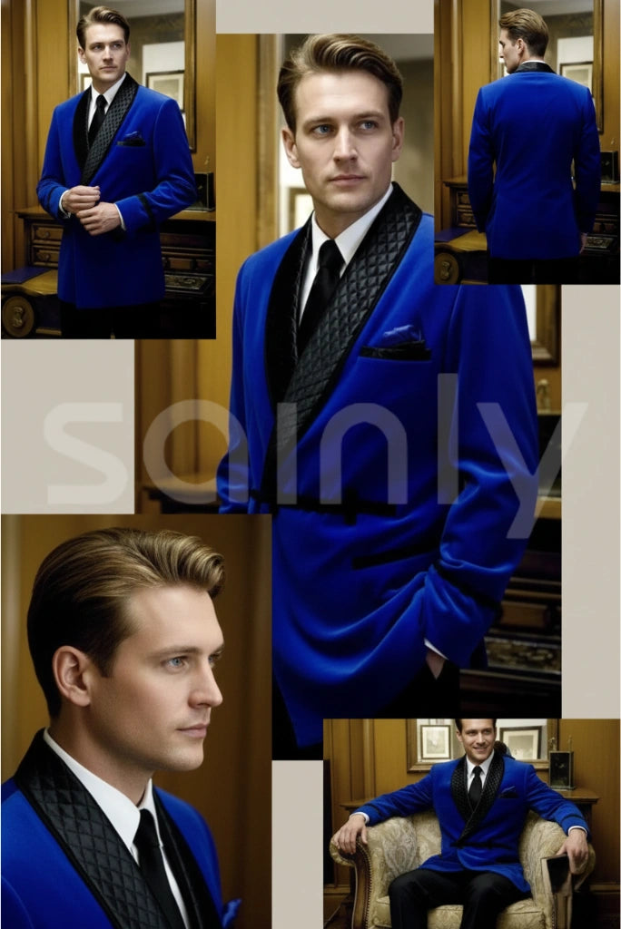 Stylish royal blue smoking blazer formal party outfit