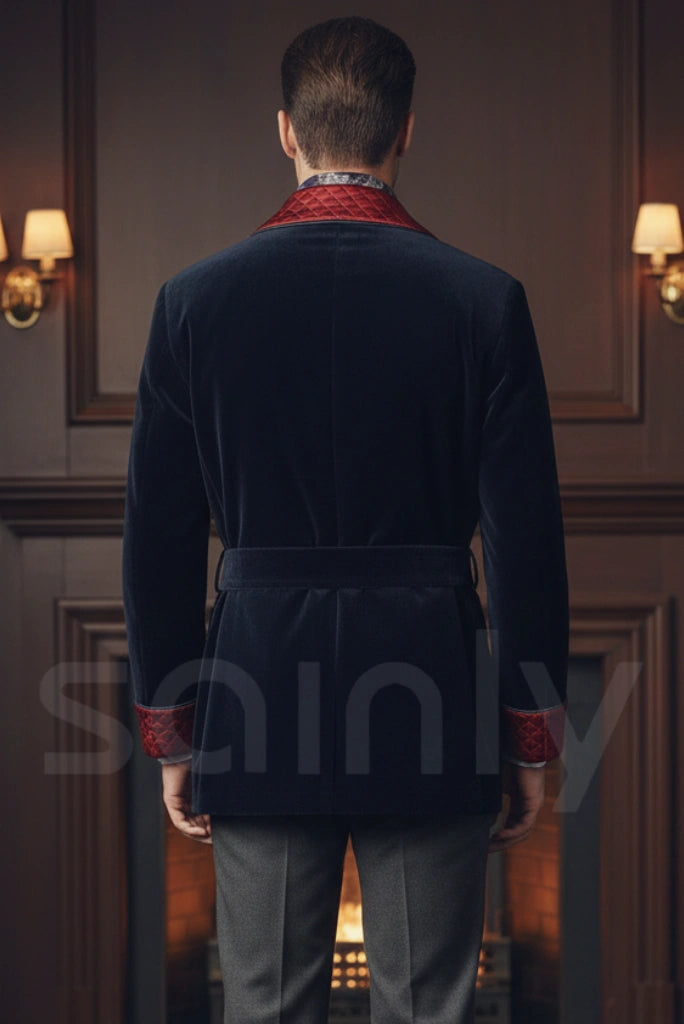 Navy blue quilted dinner coat luxury winter party jacket