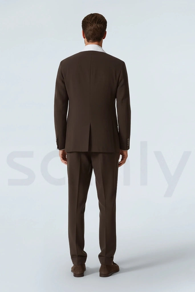 Stylish men’s brown double breasted wedding suit-back