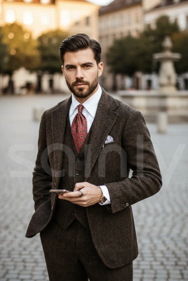 Classic brown wedding suit for groom formal outfit